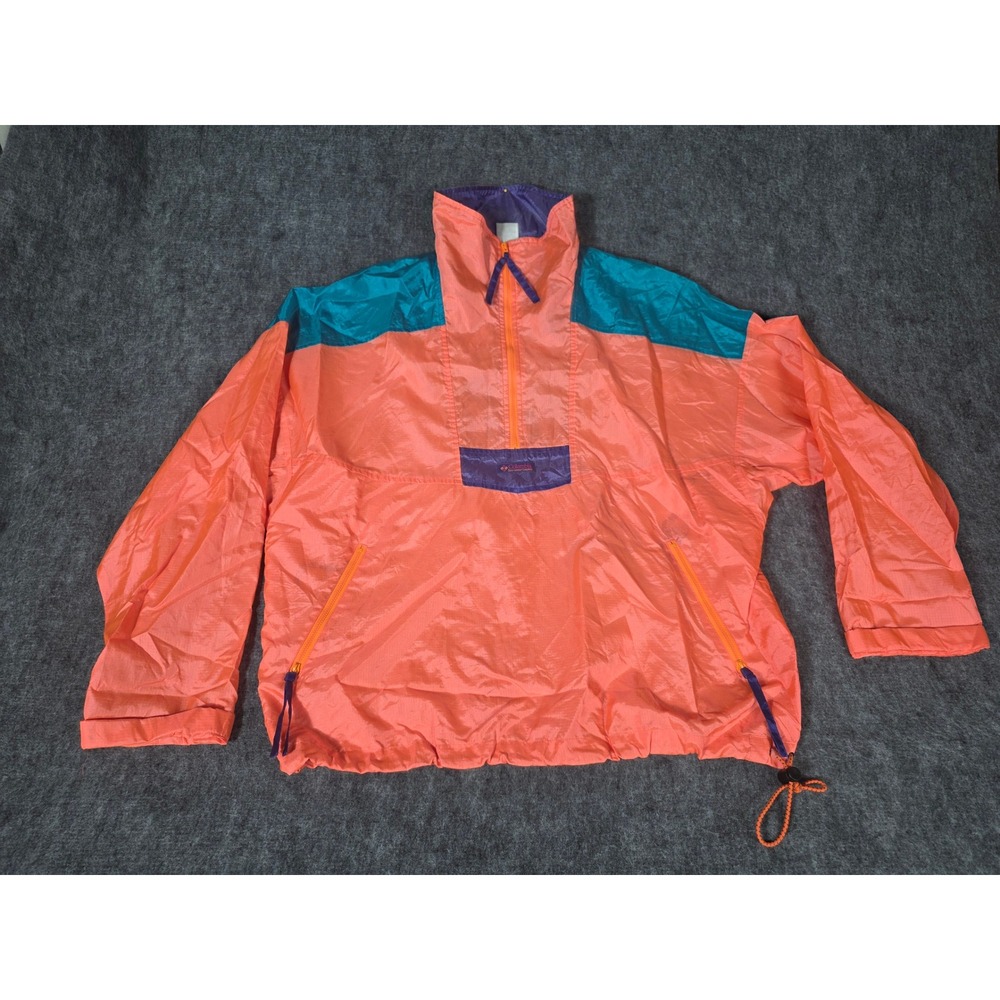 Mens Jacket Vintage Anorak L Pink Columbia Radial Sleeve Windbreaker Pullover